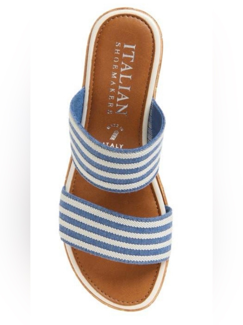 Italian Shoemakers Blue and White Striped Slide Sandals